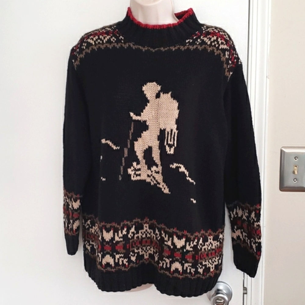 Vintage Eddie Bauer Hiking Hand Knit Linen Blend Sweater Size L Petite